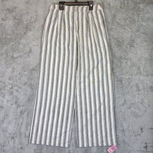 PrettyLittleThing Pants Womens US 4 White Black Stripe Tailored Wide Leg Linen